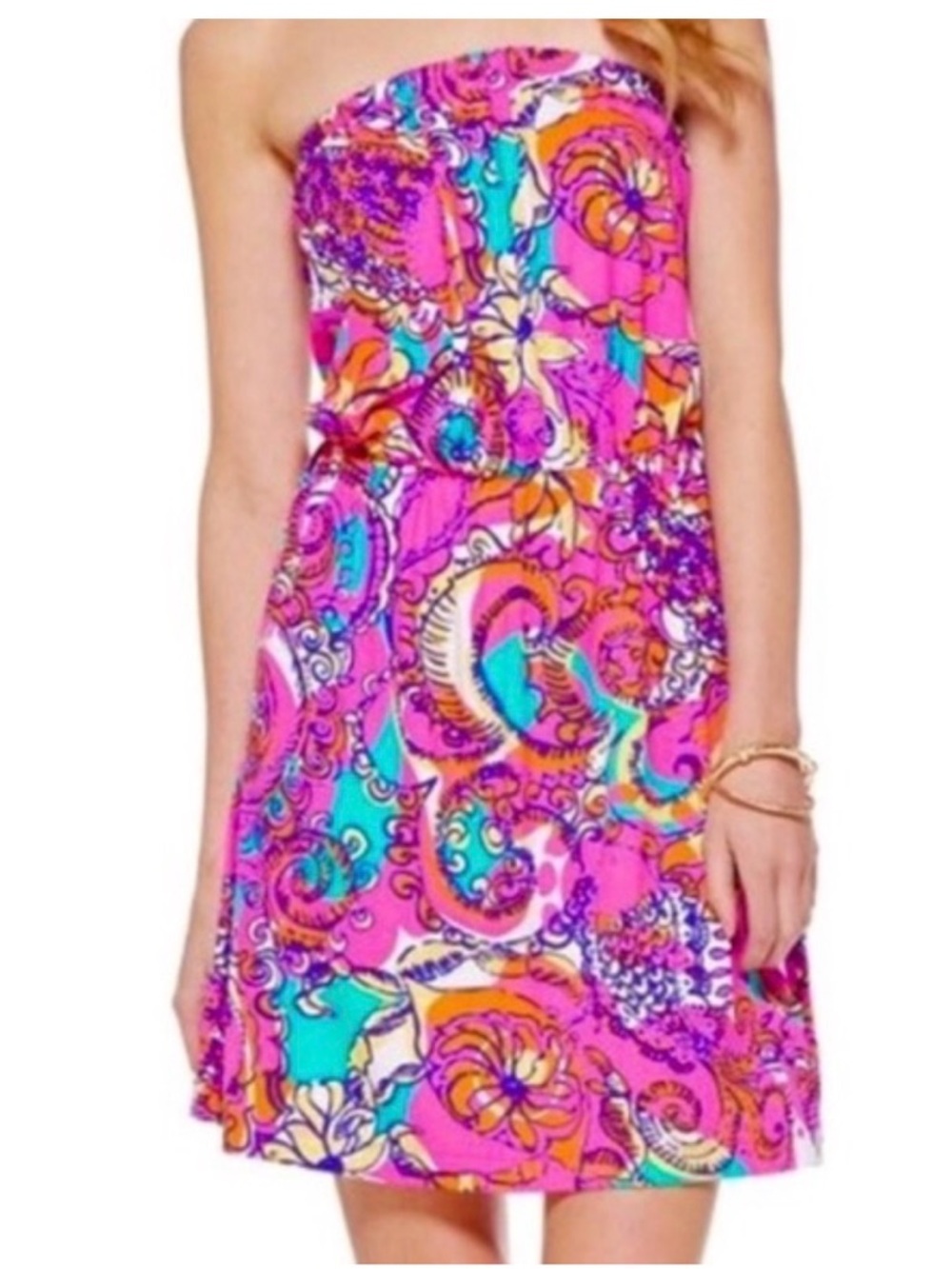 Lilly Pulitzer Atwood Pink and Blue Mini Strapless Dress